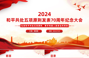 大气精美2024在和平共处五项原则发表70周年纪念大会上的重要讲话PPT