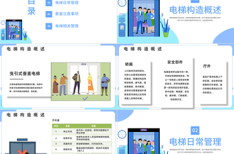 电梯安全培训PPT卡通插画风电梯安全知识培训课件模板