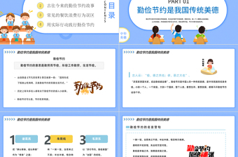 厉行节约反对浪费PPT卡通风中小学生勤俭节约杜绝浪费主题班会课件模板下载