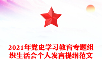 2021年党史学习教育专题组织生活会个人发言提纲范文