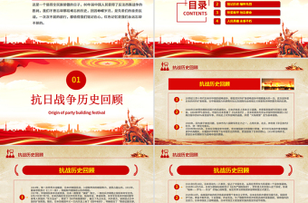 红色大气纪念中国人民抗日战争暨世界反法西斯战争胜利80周年PPT党课