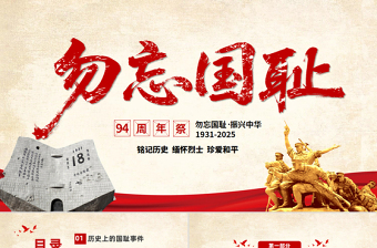 简洁古朴铭记历史勿忘国耻九一八事变PPT吾辈自强圆梦中华勿忘九一八课件模板
