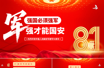 大气精美强国必须强军军强才能国安PPT八一建军节热烈庆祝建军98周年专题课件下载