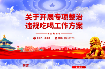 红色简洁关于开展专项整治违规吃喝工作方案PPT模板