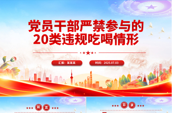 红色简洁党员干部严禁参与的20类违规吃喝情形PPT课件